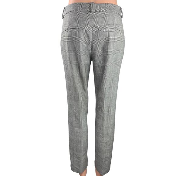 Zara Black White Gray Plaid Straight Leg Mid Rise Step Hem Crop Trousers Pants 2 - Picture 3 of 5